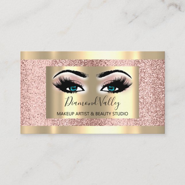 Professional Makeup Lash Gold Framed Blue Eyes Business Card (Front)