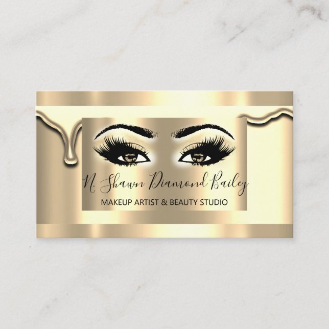 Professional Makeup Lash Gold Framed Modern Business Card (Front)