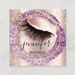 Professional Makeup Lash Shop Glitter Gold Rose Square Business Card