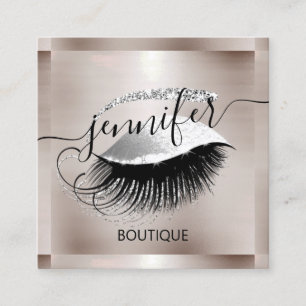Professional Makeup Lash Shop QR Code Silver Smoky Square Business Card