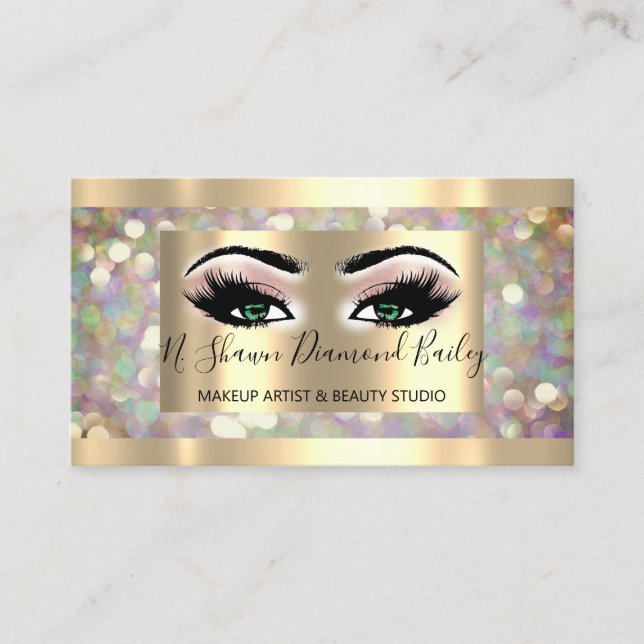 Professional Makeup Lashes Brows Holograph Gold Business Card (Front)