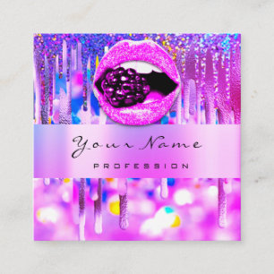 Professional Makeup  Logo Lip Holograph Drip Berry Square Business Card