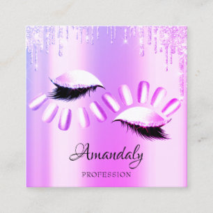 Professional Makeup Nail Manicure Lash Pink Drips Square Business Card