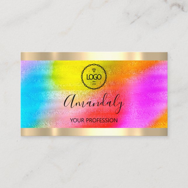 Professional Makeup Nails Lash Gold Holograph Pink Business Card (Front)