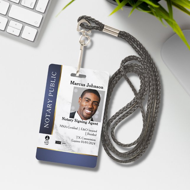Professional Marble Blue Gold Notary Public ID  Badge (Creator Uploaded)