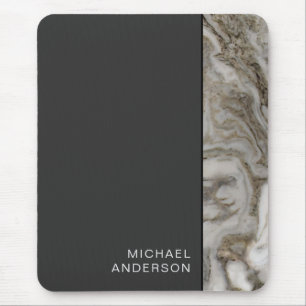 Professional Marble Edge on Flat Black with Name Mouse Mat