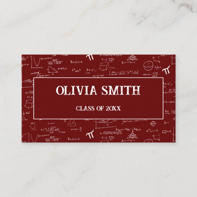 Professional Maroon Math Formulas Graduate  Business Card (Front)