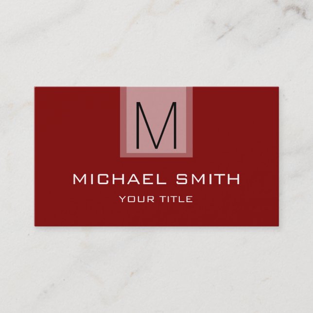 Professional Maroon Solid Colour Monogram Business Card (Front)