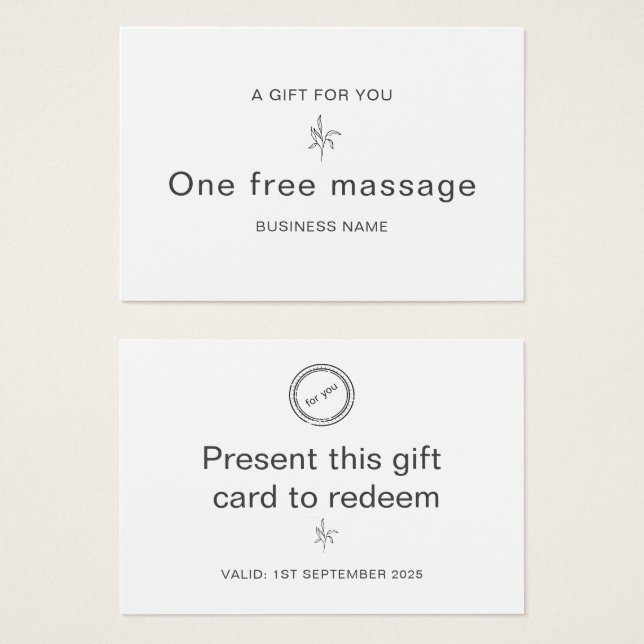 Professional Massage Parlour Gift Certificate (Front & Back)