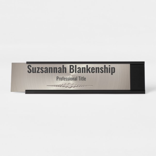 Professional Matte Silver Faux Metallic Custom Desk Name Plate (Front)