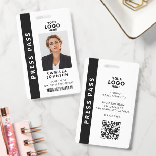 Professional Media Pass Photo ID QR Code Badge