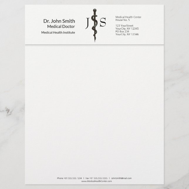 Professional Medical Asclepius Black Simple White Custom Letterhead (Front)