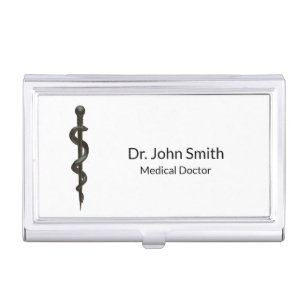 Professional Medical Asclepius Black White Simple Business Card Holder