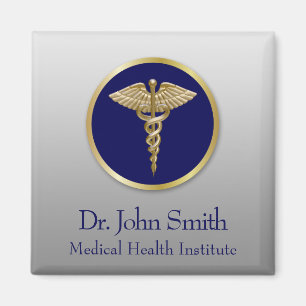 Professional Medical Caduceus Blue Gold Magnet