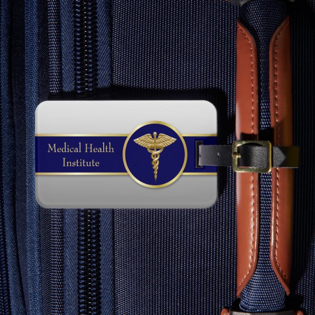 Professional Medical Caduceus Gold Blue Luggage Tag (Front Insitu 4)