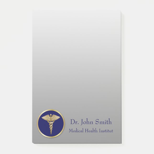 Professional Medical Caduceus Gold Blue Post-it Notes (Front)