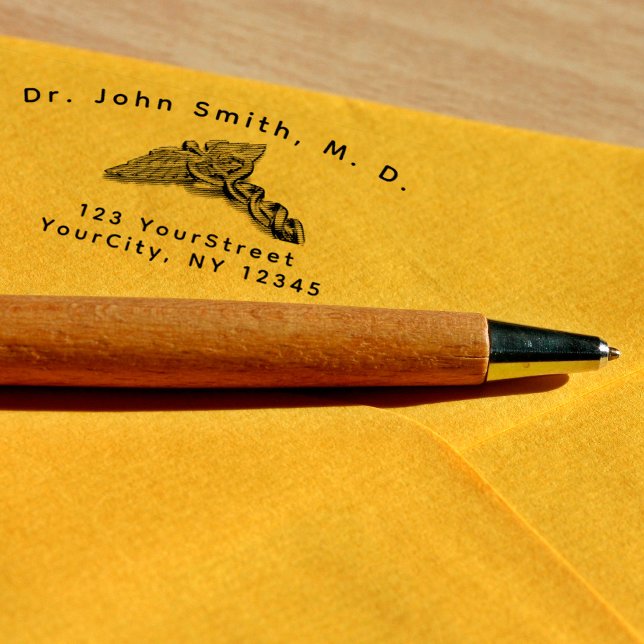 Professional Medical Caduceus Symbol Curved Text Self-inking Stamp (Creator Uploaded)