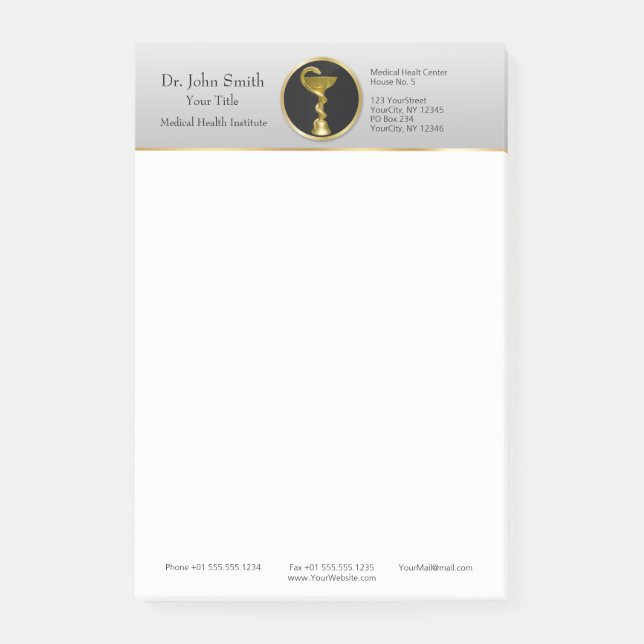 Professional Medical Hygieia Bowl Gold Post-it Notes (Front)