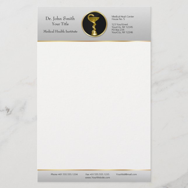 Professional Medical Hygieia Gold Bowl Stationery (Front)