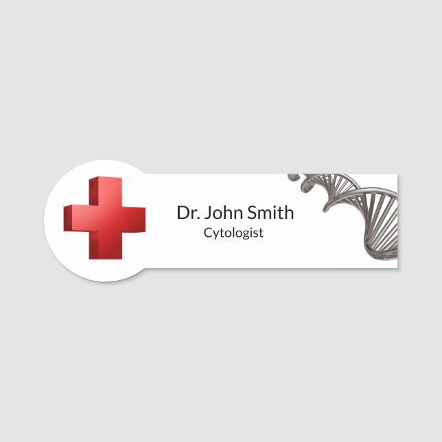 Professional Medical Science DNA Strand Cross Name Tag (Front)