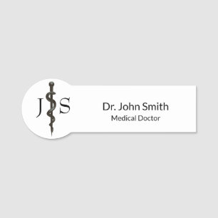 Professional Medical Simple Asclepius Black White Name Tag