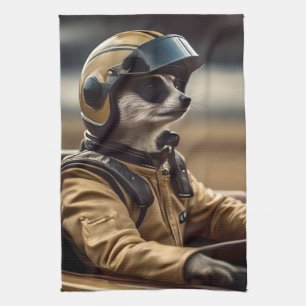 Professional Meerkat Racing Driver, badge Tea Towel