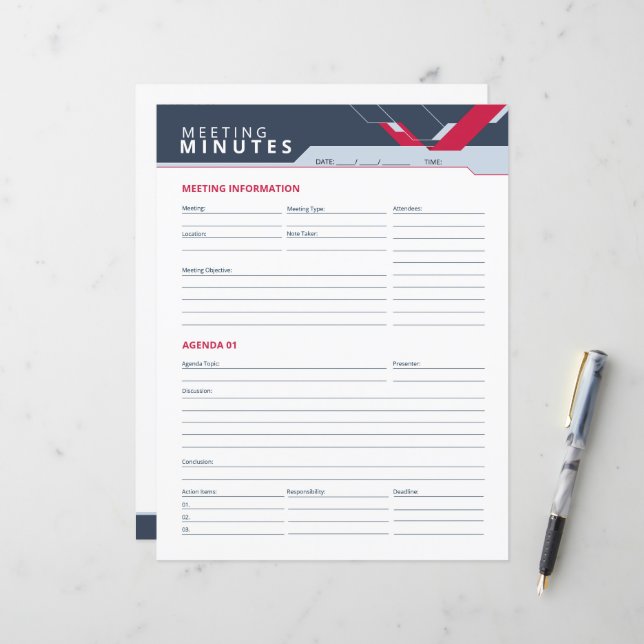 Professional Meeting Minutes Template  (Front/Back In Situ)