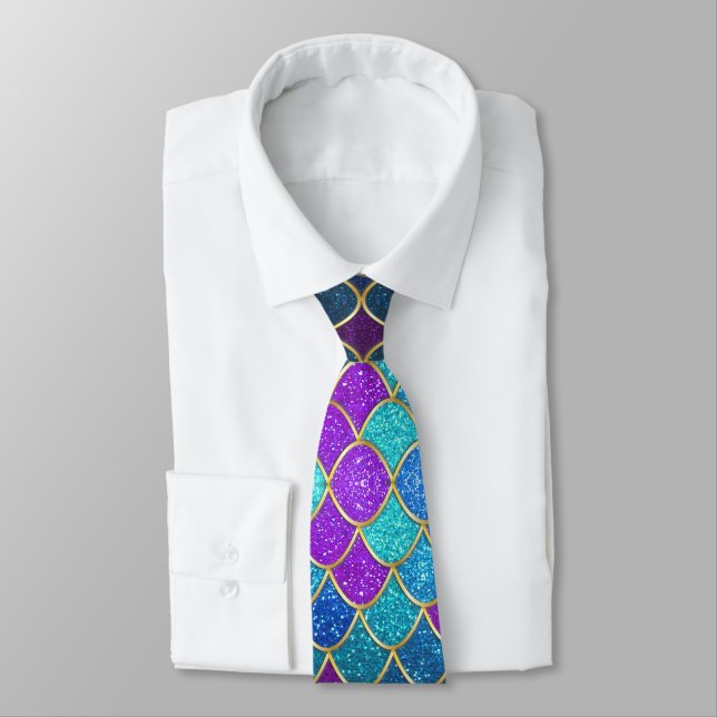Professional Mermaid Glitter Ocean Sparkles Groom Tie (Tied)