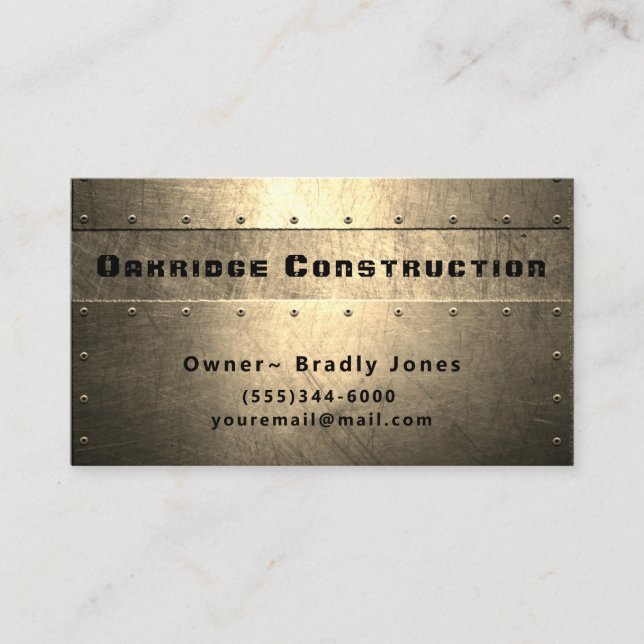 Professional Metal Design Construction Company Business Card (Front)