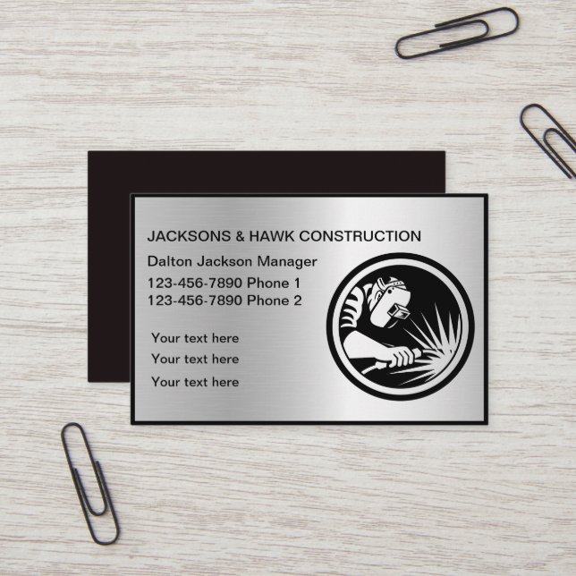 Professional Metal Tool Construction Company  Business Card (Front/Back In Situ)
