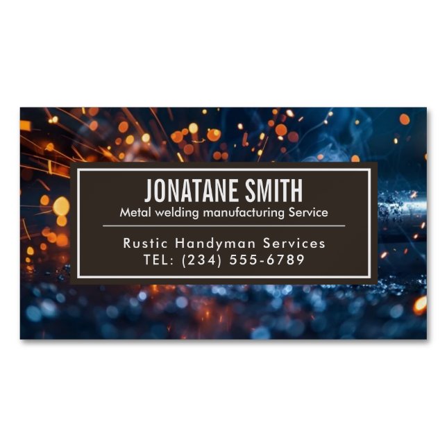 Professional Metal Welding Fabrication Contractor  Magnetic Business Card (Front)