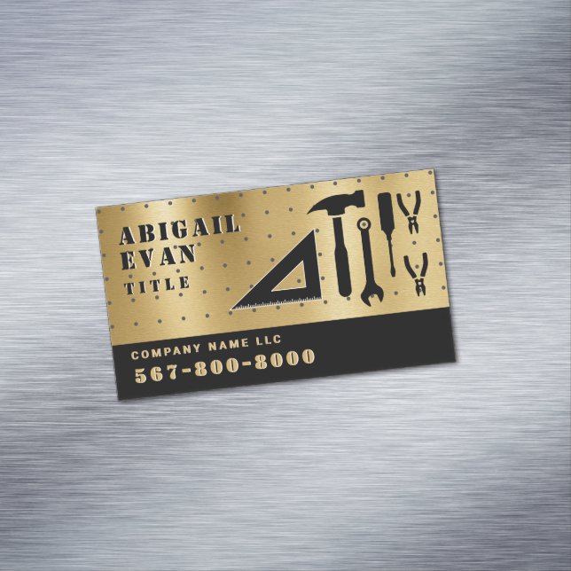 Professional Metallic Gold Repair Tools Handyman Magnetic Business Card (In Situ)