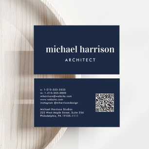 Professional Minimal Modern QR Code Blue Business Card