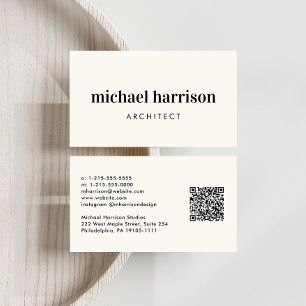 Professional Minimal Modern QR Code Cream Business Card