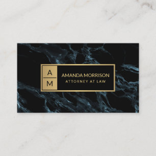 Professional Minimal Monogram Blue Marble Business Card