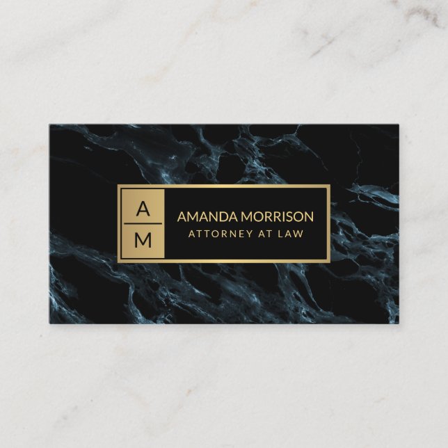 Professional Minimal Monogram Blue Marble Business Card (Front)