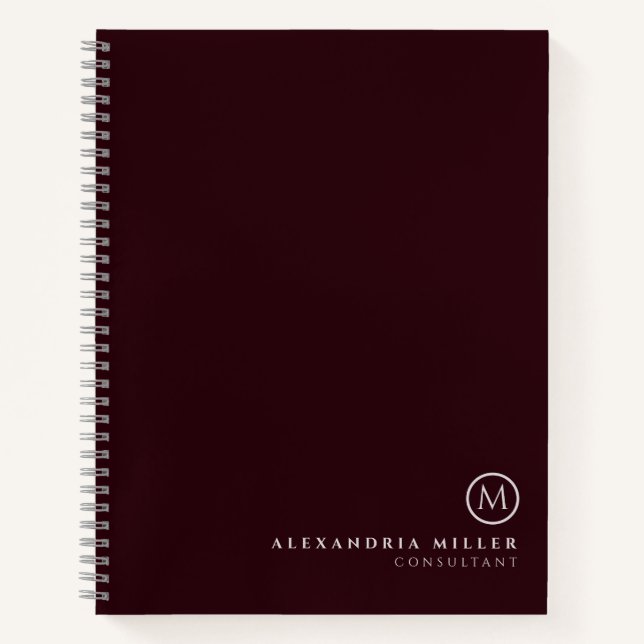 Professional Minimal Monogram | Burgundy & Grey Notebook (Front)