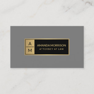 Professional Minimal Monogram Gold/Grey Attorney Business Card