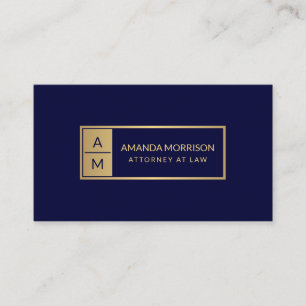 Professional Minimal Monogram Gold/Navy Attorney Business Card