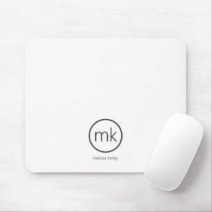 Professional Minimal Monogram Initial Clean White Mouse Mat