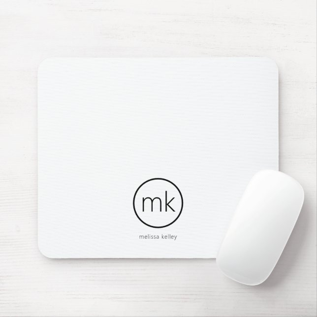 Professional Minimal Monogram Initial Clean White Mouse Mat (With Mouse)