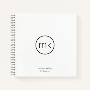 Professional Minimal Monogram Initial Clean White Notebook