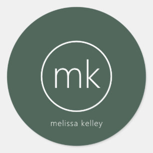 Professional Minimal Monogram Initial Forest Green Classic Round Sticker
