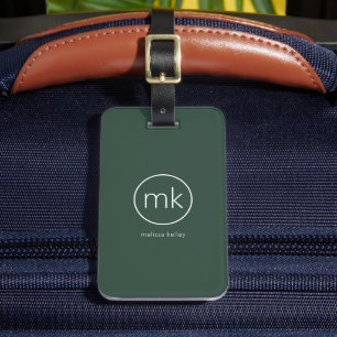 Professional Minimal Monogram Initial Forest Green Luggage Tag