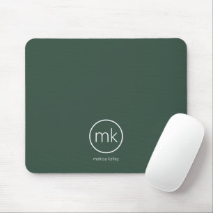 Professional Minimal Monogram Initial Forest Green Mouse Mat