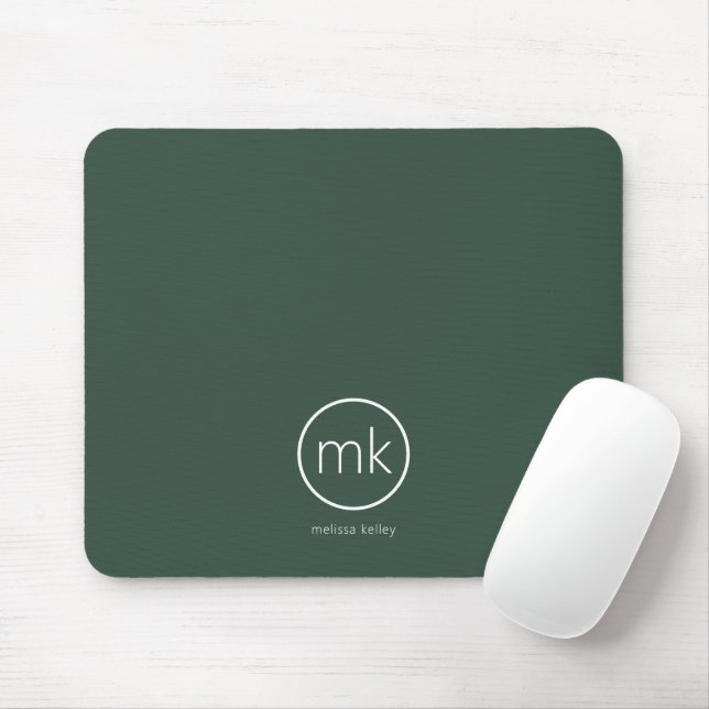 Professional Minimal Monogram Initial Forest Green Mouse Mat (With Mouse)