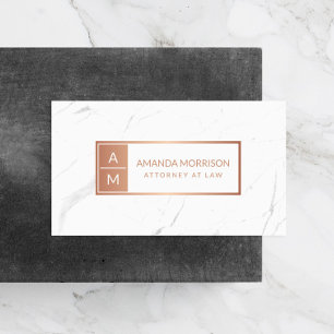 Professional Minimal Monogram Rose Gold/Marble Business Card