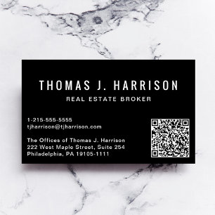 Professional Minimal QR Code Black Business Card