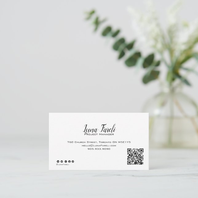 Professional Minimal Script QR CODE Business Card (Standing Front)