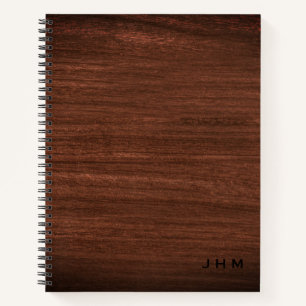 Professional Minimal Woodgrain Monogram Initials Notebook